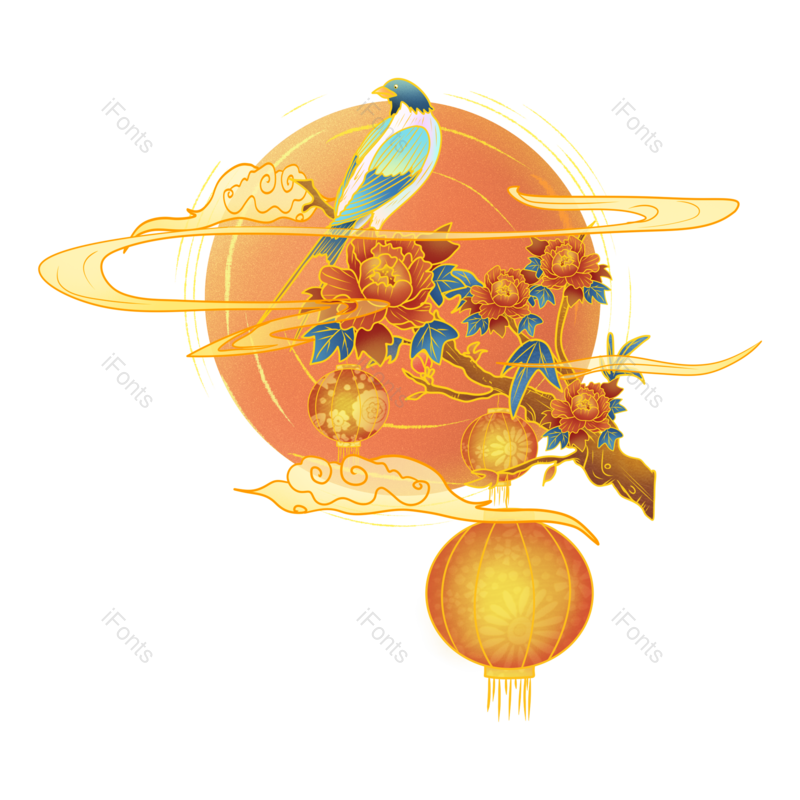节日图片,插画元素,灯笼PNG,月亮免抠素材
